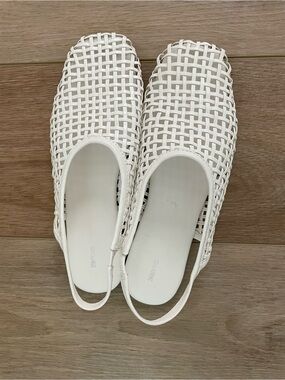 Zara White Braided Leather Slingback Ballet Flats